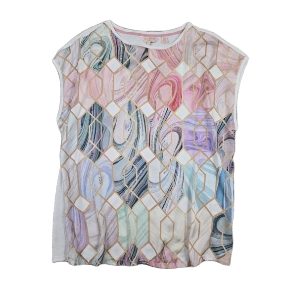 Ted Baker Tops - Ted Baker Sea of Clouds Blouse Sz 3 M Short Sleeve Shirt Casual Preppy Luxury